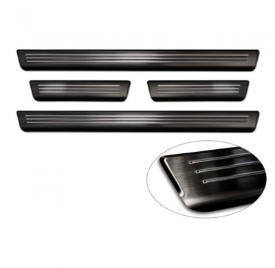 Protectores de umbral de puerta en acero inoxidable negro aptos para Hyundai Kona II 2023- - 'Lines' - 4 piezas