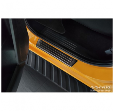 Protectores de umbral de puerta en acero inoxidable negro aptos para Ford Ranger VI 2022- 'Lines' - 4 piezas