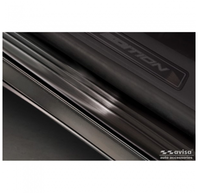 Protectores de umbral de puerta en acero inoxidable negro aptos para Ford Mustang Mach-E 2020- 'Lines' - 4 piezas