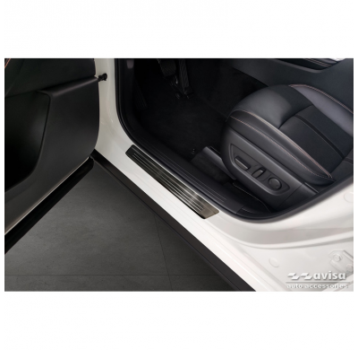 Protectores de umbral de puerta de acero inoxidable negros adecuados para Mazda CX-60 (KH) 2022- - 'Lines' - 4 piezas