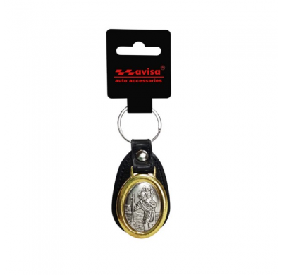 Llavero de acero inoxidable y cuero - 'St.Christopher' (plata)