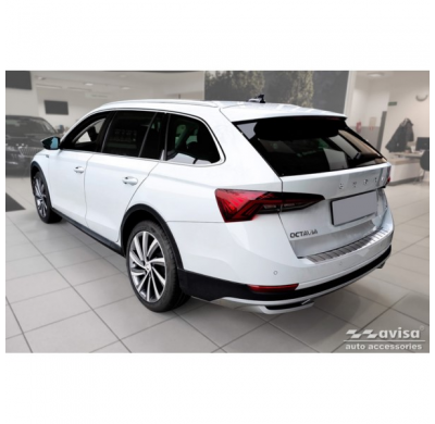 Protector de parachoques trasero de acero inoxidable apto para Skoda Octavia Scout (NX5) 2020- 'Ribs'