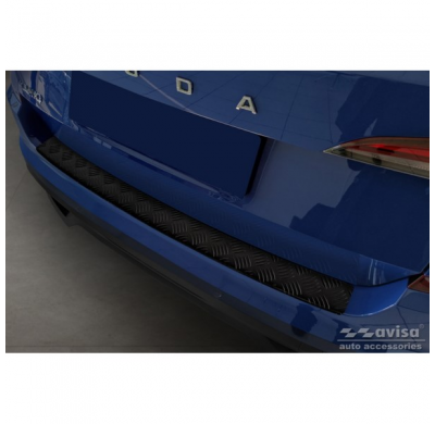 Protector de parachoques trasero de aluminio negro mate adecuado para Skoda Kamiq 2019- 'Riffled Plate'