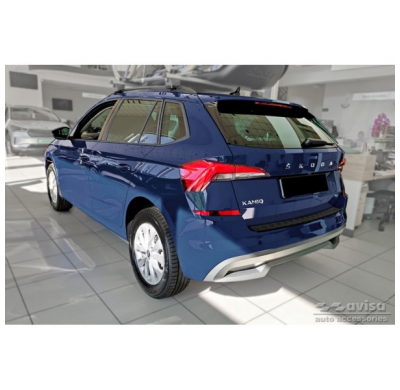 Protector de parachoques trasero de aluminio negro mate adecuado para Skoda Kamiq 2019- 'Riffled Plate'