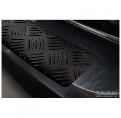 Protector de parachoques trasero de aluminio negro mate adecuado para Volkswagen Caddy V 2020- 'Riffled Plate'.