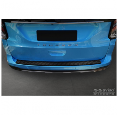 Protector de parachoques trasero de aluminio negro mate adecuado para Ford Tourneo Connect III 2022- 'Riffled Plate'.