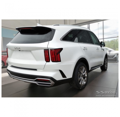 Protector de parachoques trasero de aluminio negro mate adecuado para Kia Sorento IV 2020- 'Riffled Plate'.