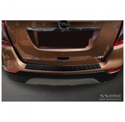 Protector de parachoques trasero de acero inoxidable negro mate adecuado para Opel Mokka X 2016- 'Ribs'