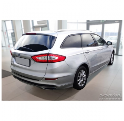 Protector de parachoques trasero de acero inoxidable negro mate adecuado para Ford Mondeo V Wagon 2014- 'Ribs'