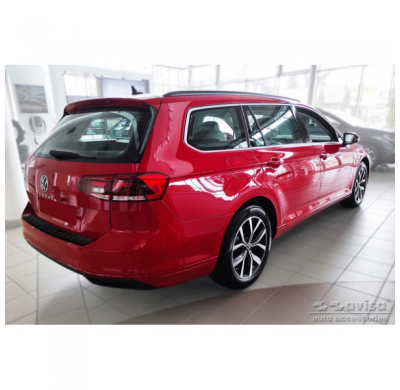 Protector de parachoques trasero en acero inoxidable negro mate para Volkswagen Passat 3G Variant 2014- 'Ribs