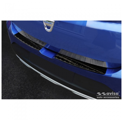 Protector de parachoques trasero de acero inoxidable negro valido para Dacia Sandero III 2020- incl. Stepway 'Ribs' (2 piezas)