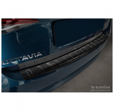 Protector de parachoques trasero de acero inoxidable negro apto para Skoda Octavia IV Liftback 2020- 'Ribs'