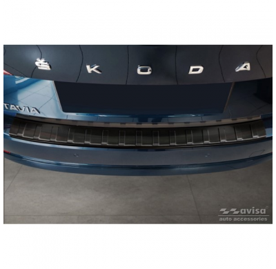 Protector de parachoques trasero de acero inoxidable negro apto para Skoda Octavia IV Liftback 2020- 'Ribs'