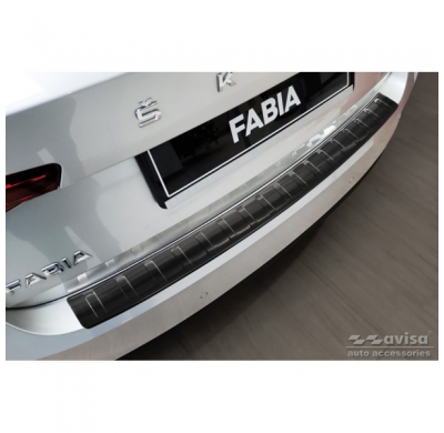 Protector de parachoques trasero de acero inoxidable negro apto para Skoda Fabia IV Hatchback 2021- 'Ribs'