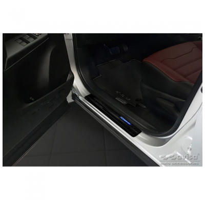 Protectores De Umbral De Puerta 3d Black Carbon Adecuados Para Toyota Rav-4 (5th Gen) 2018- 'Hybrid' 4 Piezas