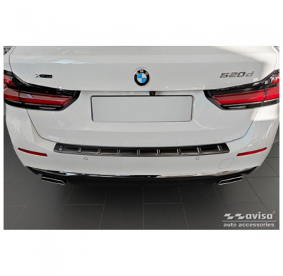 Protector de parachoques trasero de acero inoxidable negro apto para BMW Serie 5 G31 FL Touring 2020- excl. M-Sport 'EDICIÓN FUE