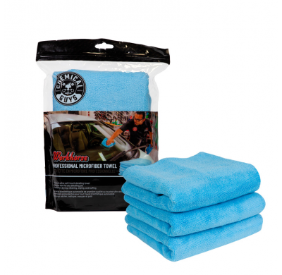 Toalla de microfibra de grado profesional Chemical Guys Workhorse - Azul, 40,6 x 40,6 cm (paquete de 3)