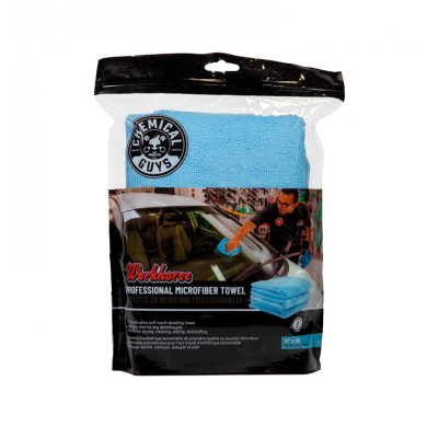 Toalla de microfibra de grado profesional Chemical Guys Workhorse - Azul, 40,6 x 40,6 cm (paquete de 3)