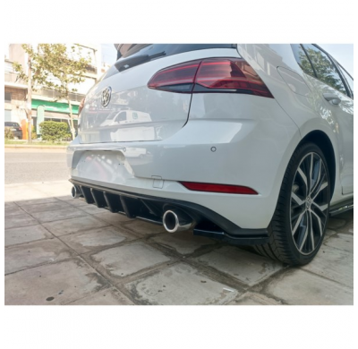 Faldones de parachoques trasero (Esquinas) aptos para Volkswagen Golf 7.5 GTI 2017-2020 (ABS negro brillante)