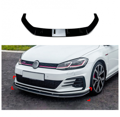 Faldón de alerón delantero para Volkswagen Golf VII (7.5) GTi/GTD/R/R-Line 2017-2019 (ABS negro brillante)
