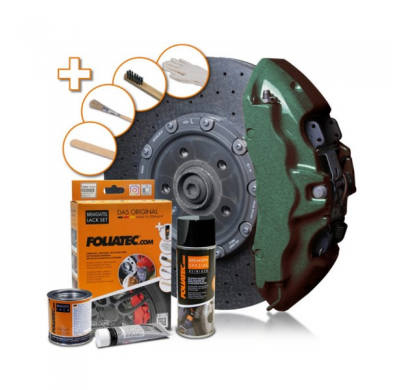Foliatec Juego de lacas para pinzas de freno - verde infierno metalizado - 3 componentes