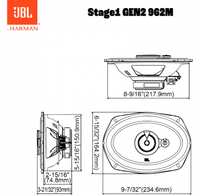 JBL Stage 1 Gen 2 962M - Juego de altavoces de 3 vías (152 x 230 mm, 6 x 9 pulgadas) y 560 W/70 W RMS
