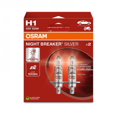 Bombillas halógenas Osram Night Breaker Silver - H1 - 12V/55W - juego de 2 piezas