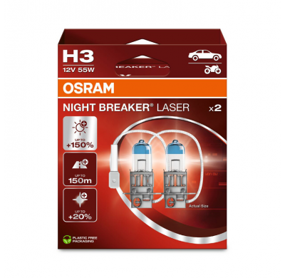 Bombillas halógenas láser Osram Night Breaker - H3 - 12V/55W - juego de 2 piezas