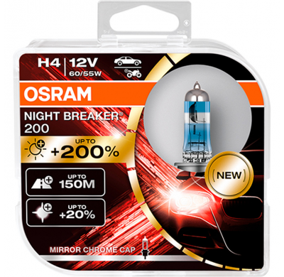 Osram Night Breaker Laser 200 Bombillas Halógenas - H4 - 12v / 60-55w - Juego De 2 Piezas