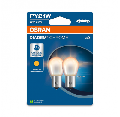 Bombillas halógenas Cromadas Diadem de Osram - BAU15S - 12V/21W - juego de 2 piezas - Naranja