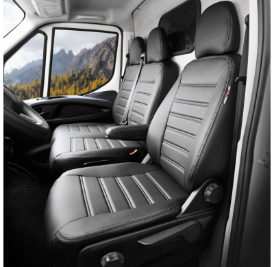 New York Design Fundas de asiento de cuero artificial 2+1 especifica para Ford Transit 2014- (con reposabrazos en el asiento)