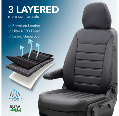 New York Design Fundas de asiento de cuero artificial 2+1 especifica para Ford Transit 2014- (con reposabrazos en el asiento)