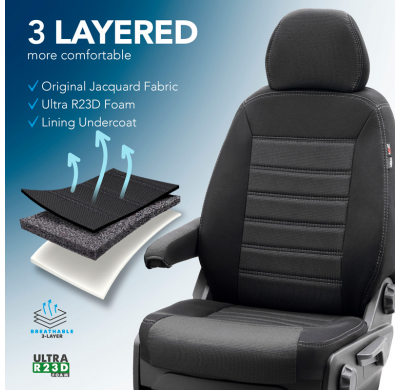 Original Design Fundas de asiento de tela 2+1 especifica para Ford Transit 2014- (con reposabrazos en el asiento)