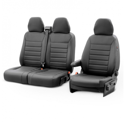 Fundas de asiento de cuero artificial Otom New York Design 2+1 compatibles con Renault Master IV 2024- (apoyabrazos en el asient