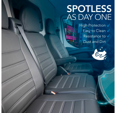 Fundas de asiento de cuero artificial Otom New York Design 2+1 compatibles con Renault Master IV 2024- (apoyabrazos en el asient