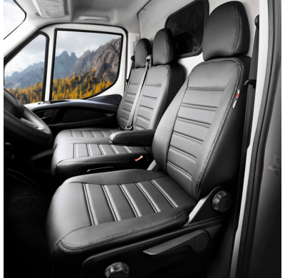 Fundas de asiento de cuero artificial Otom New York Design 2+1 aptas para Renault Master IV 2024- (apoyabrazos en el asiento del