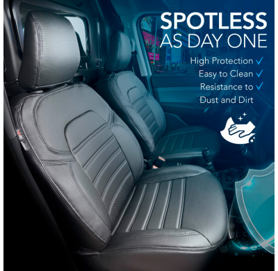 Fundas de asiento de piel sintética Otom New York Design 1+1 compatibles con Volkswagen Transporter T7 2024- (reposabrazos en am