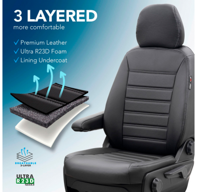 Fundas de asiento de cuero artificial Otom New York Design 2+1 compatibles con Volkswagen Transporter T7 2024- (reposabrazos en
