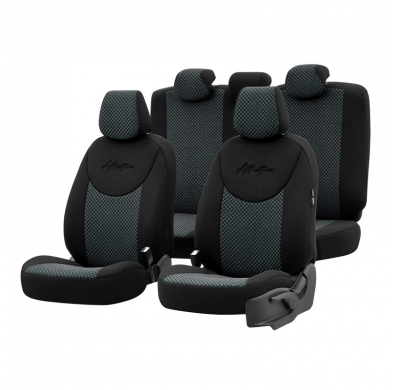 Juego De Fundas De Asiento De Tela Universal 'Attraction' Negro/Gris - 11 Piezas - Valido Para Bolsas De Aire Laterales