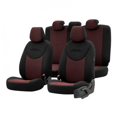Juego De Fundas De Asiento De Tela Universal 'Attraction' Negro/Granate - 11 Piezas - Valido Para Bolsas De Aire Laterales