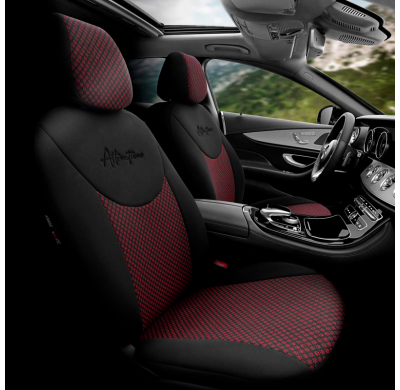 Juego De Fundas De Asiento De Tela Universal 'Attraction' Negro/Granate - 11 Piezas - Valido Para Bolsas De Aire Laterales