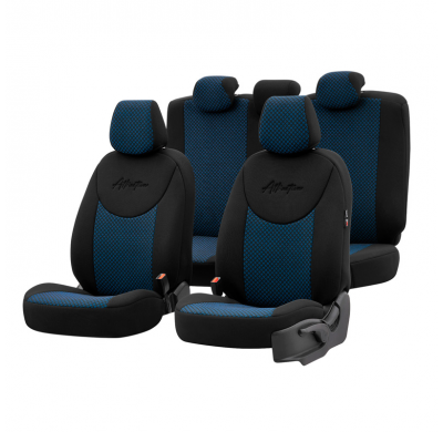 Juego De Fundas De Asiento De Tela Universal 'Attraction' Negro/Azul - 11 Piezas - Valido Para Bolsas De Aire Laterales