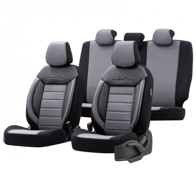 Juego De Fundas Universales De Cuero/Tela Para Asientos 'Comfortline' Negro/Gris - 11 Piezas - Apto Para Airbags Laterales