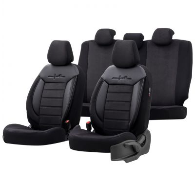 Juego De Fundas De Asiento Universales De Cuero/Tejido 'Comfortline' Negro - 11 Piezas - Apto Para Airbags Laterales