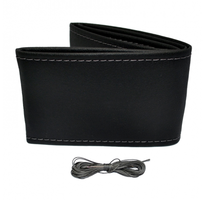 Funda Universal Para Volante Classic - Cuero Pvc Negro + Puntada Gris (Encaje)
