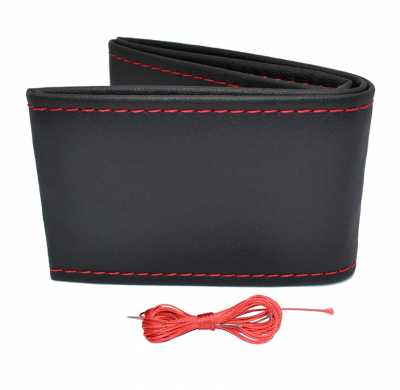 Funda Universal Para Volante Classic - Cuero Pvc Negro + Puntada Roja (Encaje)
