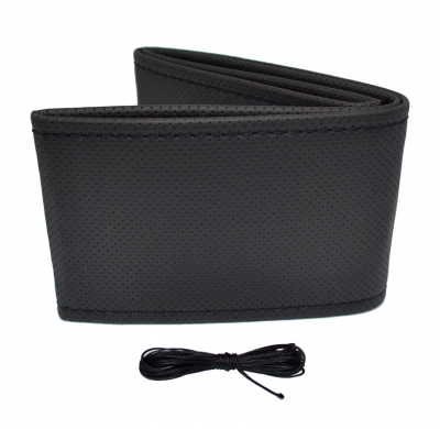 Funda Universal Para Volante Classic - Cuero Pvc Perforado Negro + Puntada Negra (Encaje)