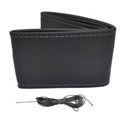 Funda Universal Para Volante Classic - Cuero Pvc Perforado Negro + Puntada Gris (Encaje)