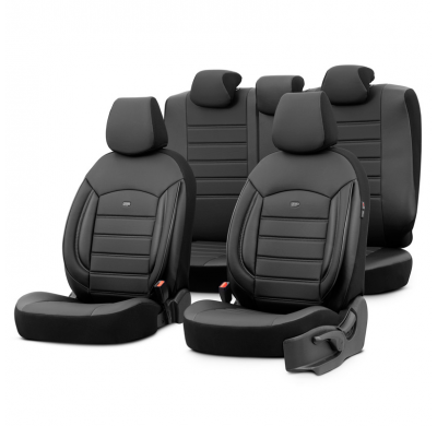 Juego de fundas de asientos universales en cuero 'Inspire' negro - 11 piezas - apto para airbags laterales