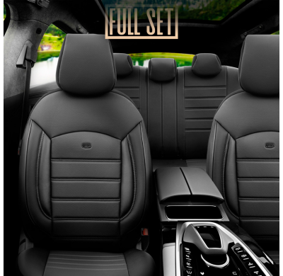 Juego de fundas de asientos universales en cuero 'Inspire' negro - 11 piezas - apto para airbags laterales